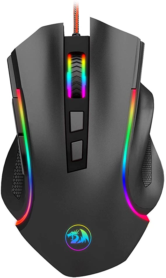Redragon M602 RGB - Ratón ergonómico con cable para juegos con espectro RGB retroiluminado y programable con 7 modos de retroiluminación de hasta 7200 DPI para jugadores de PC con Windows (negro)