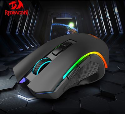 Redragon M602 RGB - Ratón ergonómico con cable para juegos con espectro RGB retroiluminado y programable con 7 modos de retroiluminación de hasta 7200 DPI para jugadores de PC con Windows (negro)