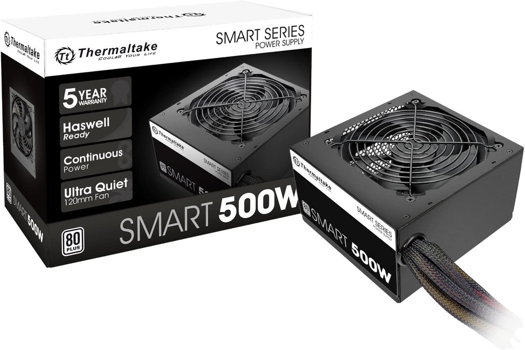 Fuente de poder Thermaltake inteligente de 500 W 80 + blanca,