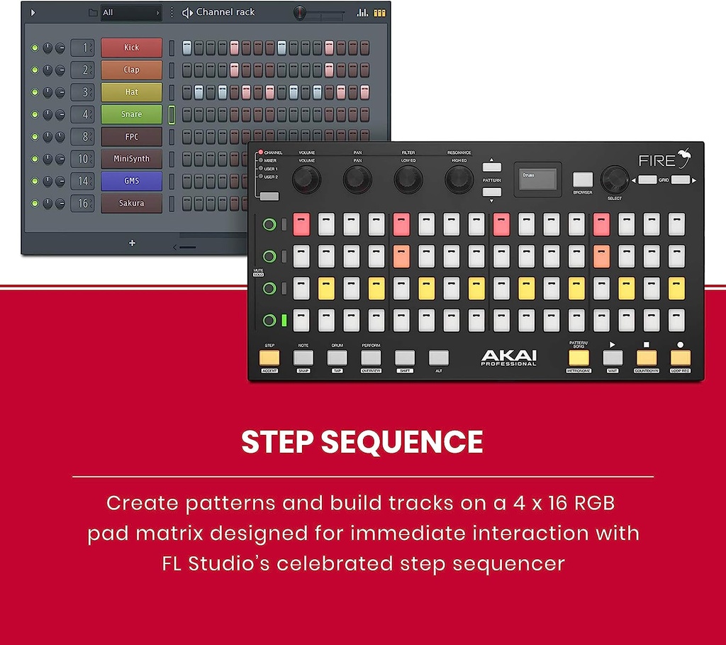 AKAI Professional Fire (Controller Only) – USB MIDI Controller for FL Studio with 64 pad RGB Clip / Drum Pad Matrix