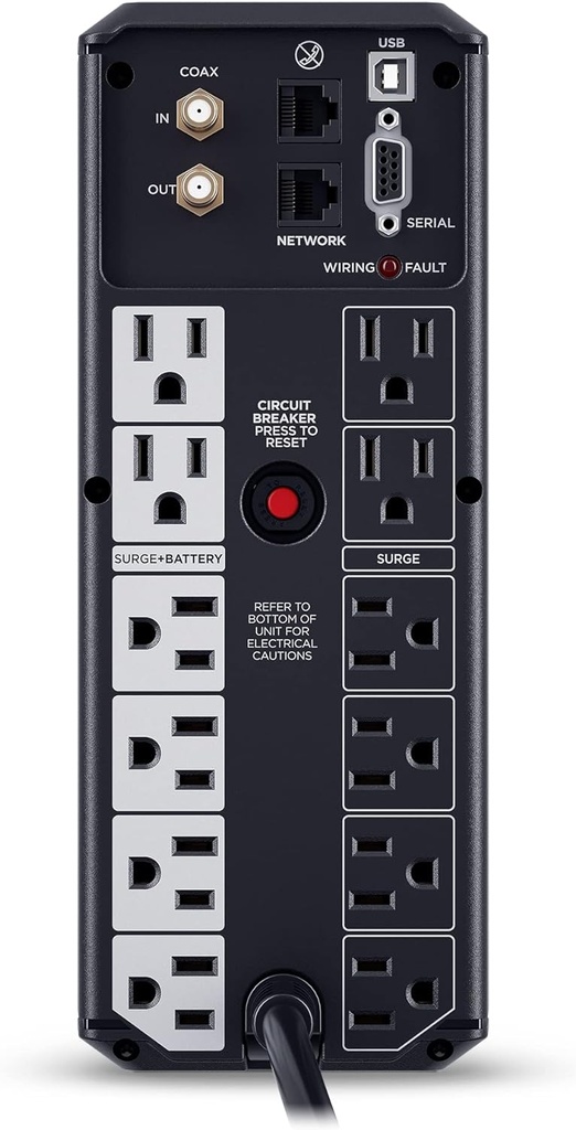 CyberPower CP1500AVRLCD3 Sistema UPS LCD inteligente, 1500VA/900W, 12 tomas, 2 puertos USB, AVR, mini torre, negro