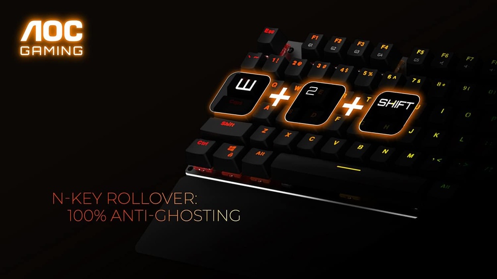 AOC Teclado mecánico RGB completo para juegos, interruptores azules Outemu de 104 teclas (GK500)