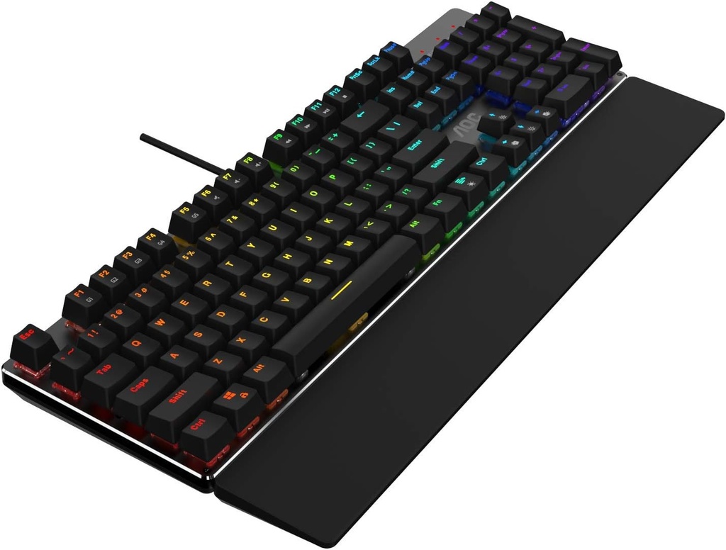 AOC Teclado mecánico RGB completo para juegos, interruptores azules Outemu de 104 teclas (GK500)