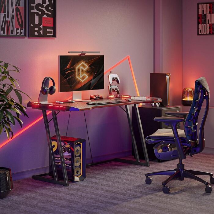 Escritorio Gamer Con Iluminacion LED RGB, 55 Pulgadas, Superficie Fibra de Carbono (CBCB)