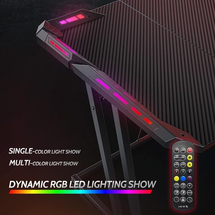 Escritorio Gamer Con Iluminacion LED RGB, 55 Pulgadas, Superficie Fibra de Carbono (CBCB)