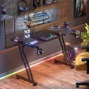 Escritorio Gamer Con Iluminacion LED RGB - Ergonómico 55 Pulgadas, Superficie de fibra de carbono, con soporte para tazas y Gancho para Audifonos - (HLDIRECT)
