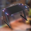Escritorio Gamer Con Iluminacion LED RGB - Ergonómico 55 Pulgadas, Superficie de fibra de carbono, con soporte para tazas y Gancho para Audifonos - (HLDIRECT)