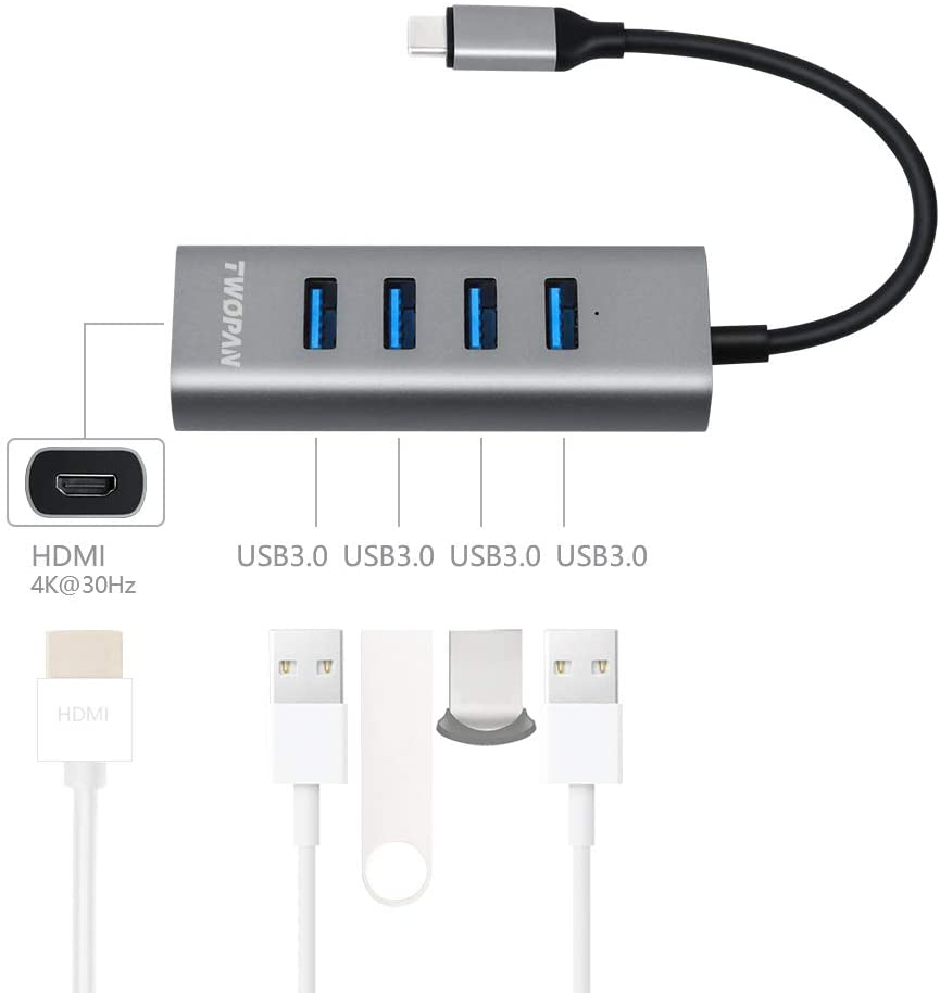 TWOPAN USB C Hub T1-H, 5-en-1