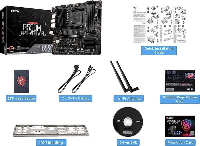 MSI B550M PRO-VDH WiFi ProSeries Placa base (AMD AM4, DDR4, PCIe 4.0, SATA 6Gb/s, M.2, USB 3.2 Gen 1, Wi-Fi, D-SUB/HDMI/DP, Micro-ATX)