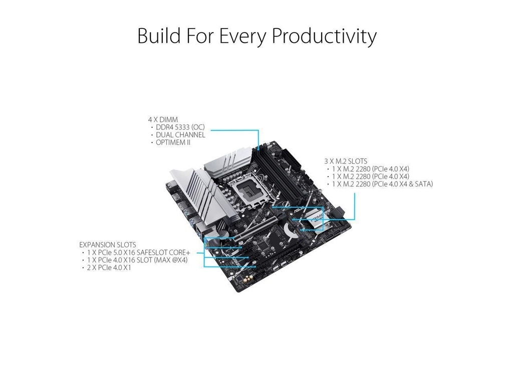 Tarjeta Madre ASUS Prime Z790M-Plus D4 LGA 1700(Intel® 14th &amp; 13th &amp; 12th Gen) microATX motherboard (PCIe® 5.0, 3xM.2 slot