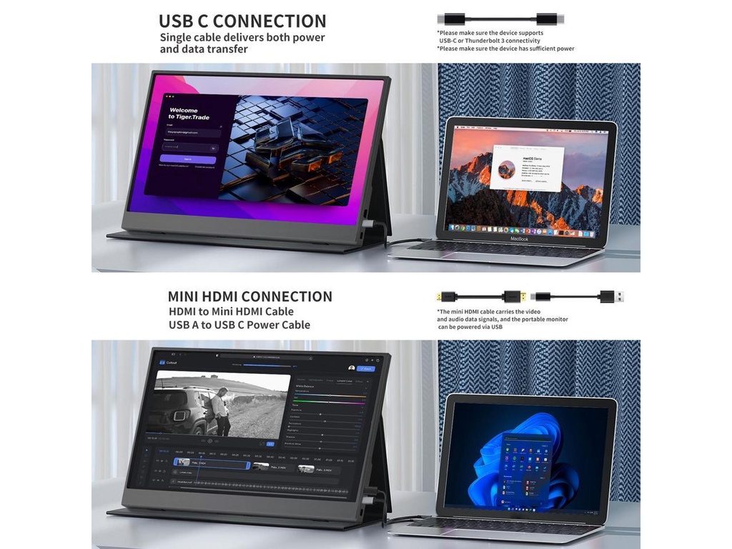 15.6&quot; inch Portable Monitor IPS panel FHD 1080P HDR monitor for laptop with HDMI USB-C Gaming Monitor Eye Care Computer