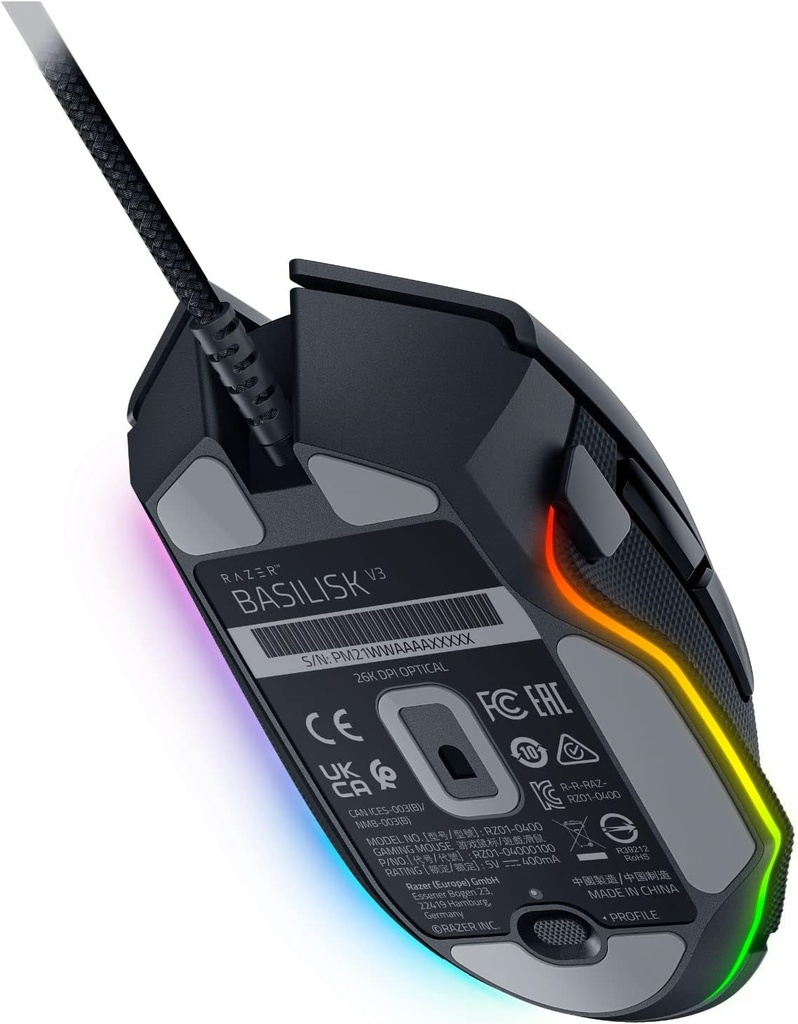 Razer Basilisk V3 - Ratón ergonómico personalizable para juegos: el interruptor de mouse para juegos más rápido - Iluminación Chroma RGB - Sensor óptico de 26K DPI - Negro clásico