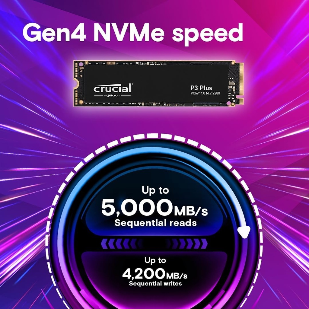 Crucial P3 Plus 2TB PCIe Gen4 3D NAND NVMe M.2 SSD, hasta 5000MB/s - CT2000P3PSSD8