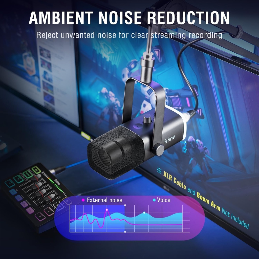 Microfono FIFINE AM8 Negro - Conexion XLR/USB - Iluminacion RGB - Con Conector para auriculares.
