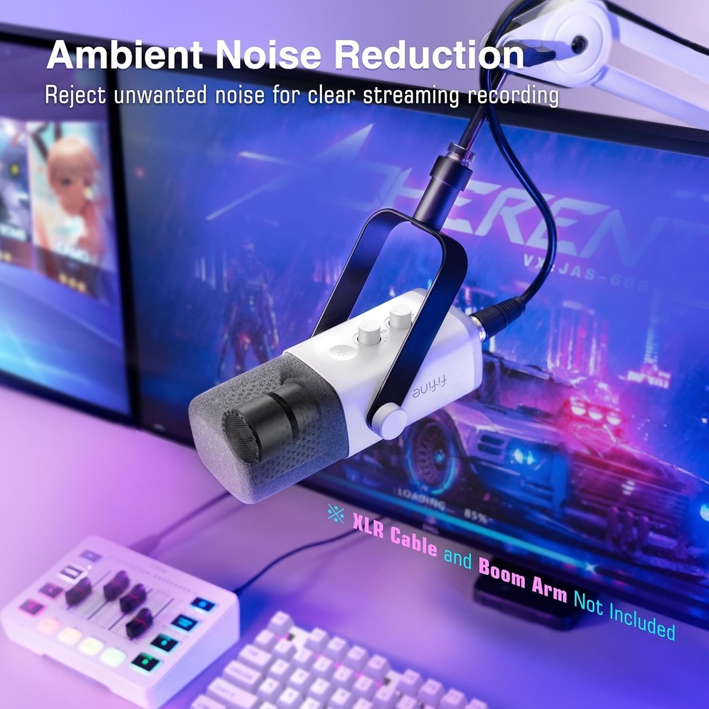 Microfono FIFINE AM8 Blanco - Conexion XLR/USB - Iluminacion RGB - Con Conector para auriculares.