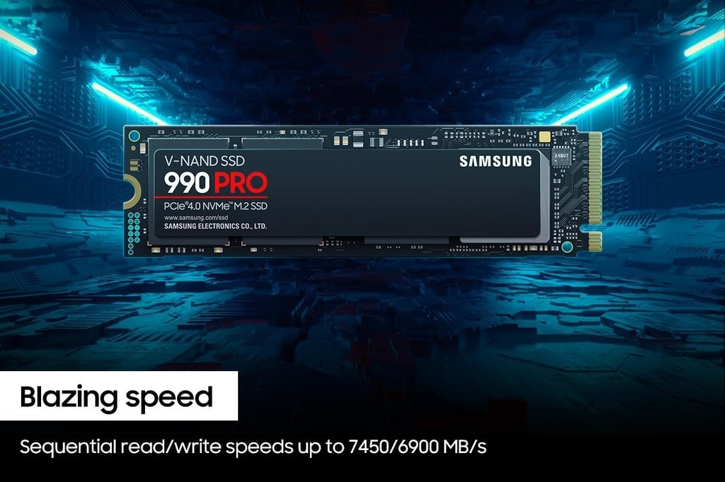 SAMSUNG 990 PRO SSD 2TB PCIe 4.0 M.2 2280 Disco duro interno de estado sólido, velocidades de lectura secuenciales de hasta 7,450 MB/s para estaciones de trabajo de alta gama, computación y juegos,