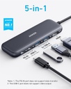 Anker Hub USB-C 332 (5 en 1) con pantalla HDMI 4K, puertos de datos USB-A de 5 Gbps y 2 puertos de datos USB-A de 5 Gbps