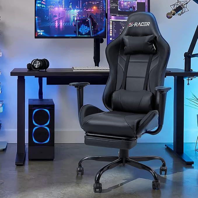 Silla Gamer Homall Negra Reposa Pies &amp; Cojin Masajeador (3914)