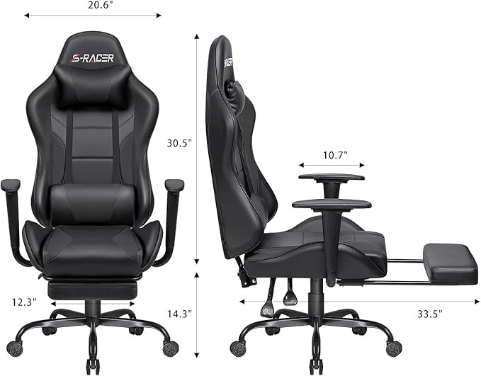 Silla Gamer Homall Negra Reposa Pies &amp; Cojin Masajeador (3914)