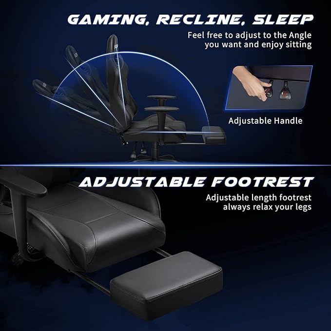 Silla Gamer Homall Negra Reposa Pies &amp; Cojin Masajeador (3914)