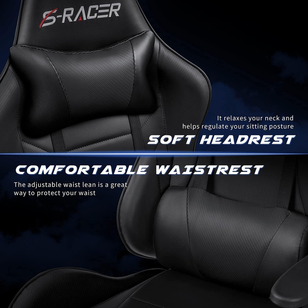 Silla Gamer Homall Negra Reposa Pies &amp; Cojin Masajeador (3914)