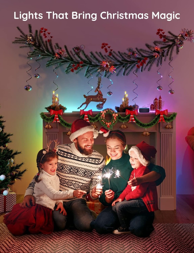Govee Tira de luces LED RGBIC de 100 pies, luces LED inteligentes para dormitorio, luces LED Bluetooth con control de aplicación, varios colores en una línea, luces LED que cambian de color para
