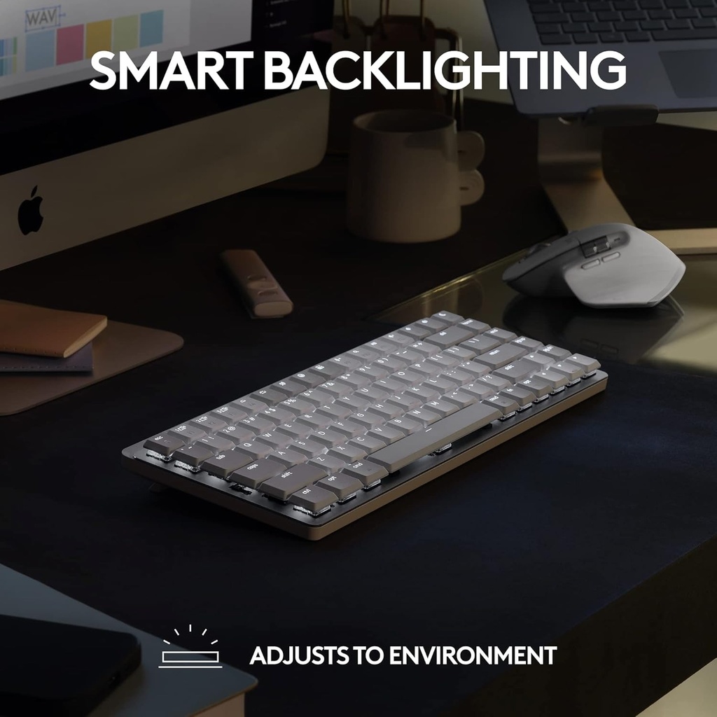Logitech MX Mechanical Mini - Inalámbrico para Mac, teclas perfil bajo táctiles silenciosas, gris pálido (renovado)