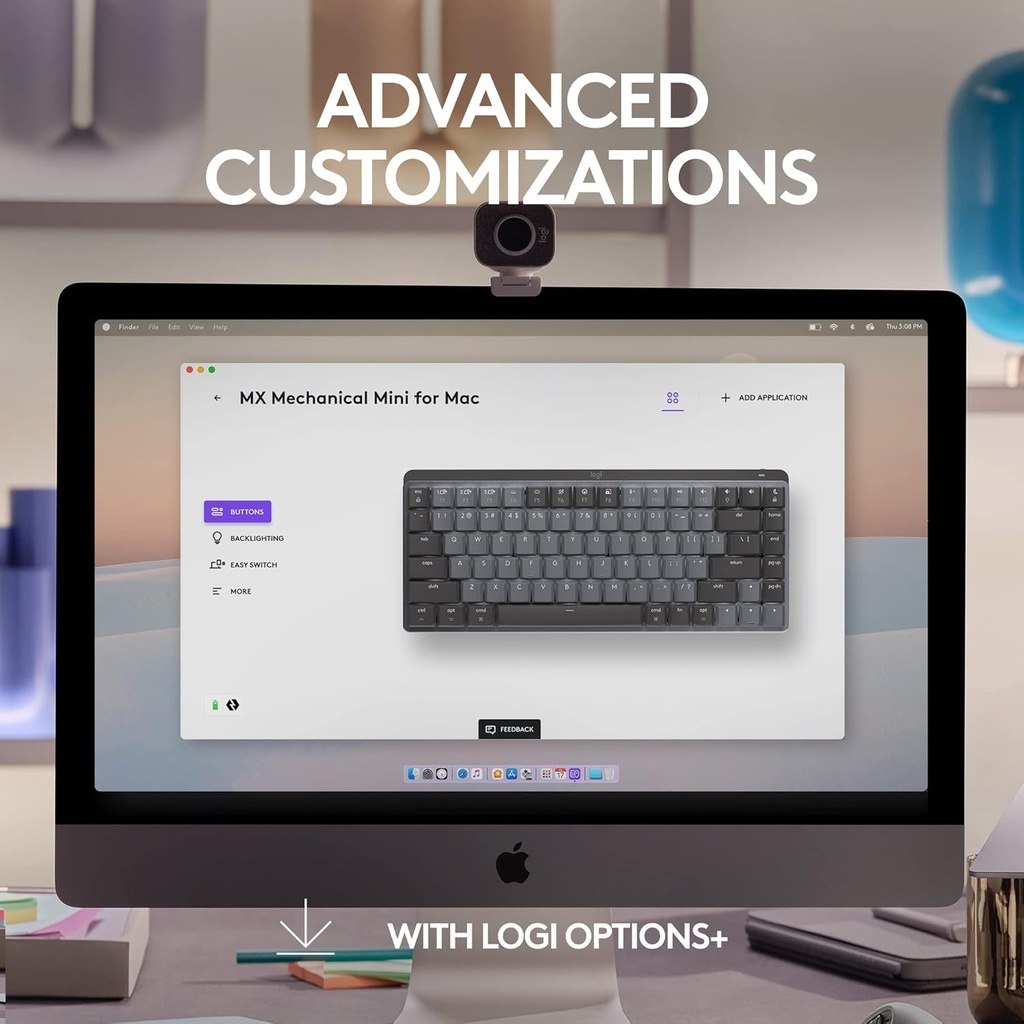 Logitech MX Mechanical Mini - Inalámbrico para Mac, teclas perfil bajo táctiles silenciosas, gris pálido (renovado)