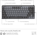 Logitech MX Mechanical Mini - Inalámbrico para Mac, teclas perfil bajo táctiles silenciosas, gris pálido (renovado)