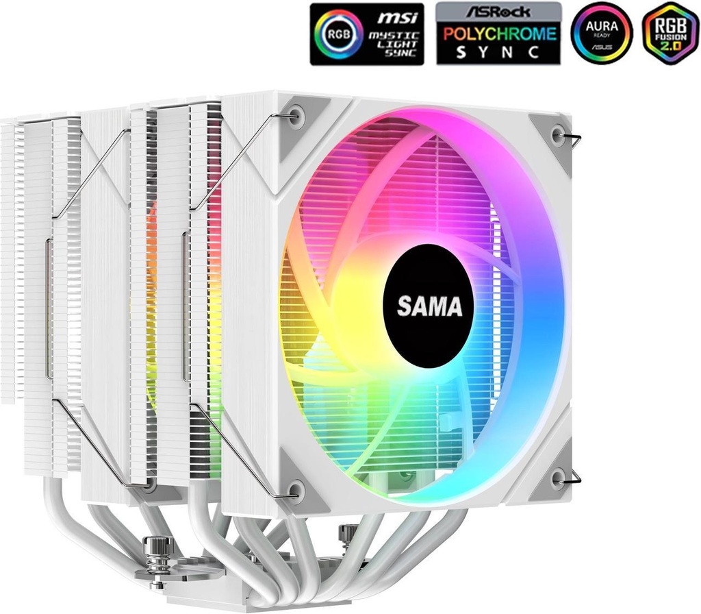 SAMA 6PDW ARGB White CPU Air Cooler 120mm Cooling Fan Addressable RGB Aluminum PC CPU Heatsink for Intel 