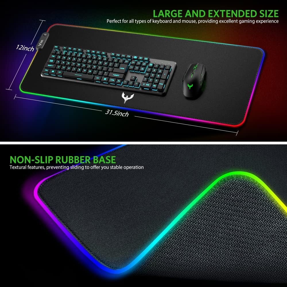 Tapete para mouse para videojuegos RGB, suave, extraextendida, base de goma antideslizante, para teclado de computadora, 31.5 x 12 pulgadas de Blade Hawks