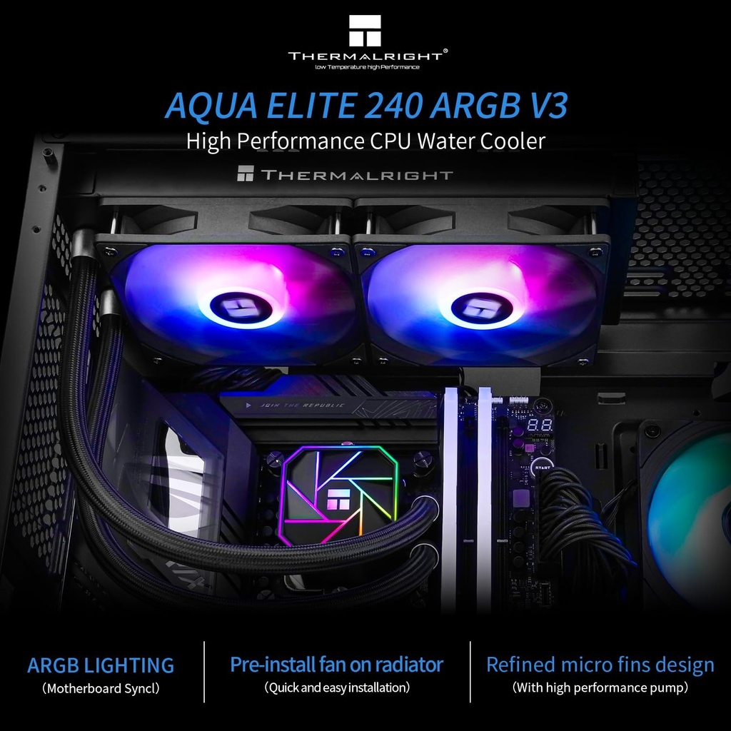 Thermalright Aqua Elite 240 V3 Aio Enfriador de CPU, 240 filas de refrigeración líquida, ventiladores ARGB PWM para Intel LGA1150/1151/1155/1156/1200/2011/1700, AMD: AM4/AM5, enfriador de PC Aio