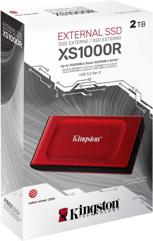 Kingston XS1000R SSD de 2 TB | Tamaño de bolsillo | USB 3.2 Gen 2 | Unidad externa de estado sólido | Hasta 1050MB/s | SXS1000R/2000G