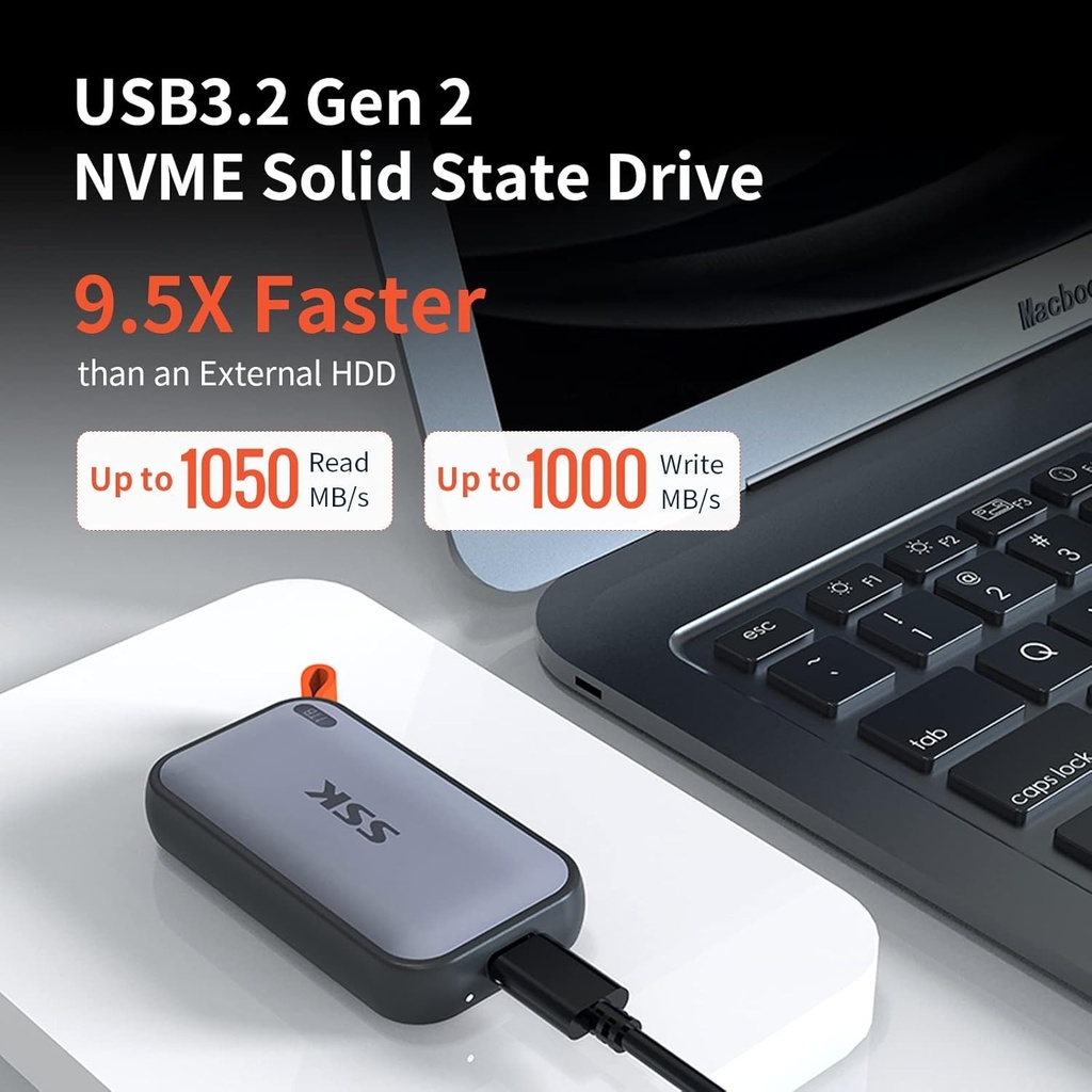 SSK Unidades de estado sólido externas SSD portátiles de 2 TB, hasta 1050 MB/s USB C SSD Disco duro externo USB 3.2 Gen2 para iPhone 15/Pro, Windows, Mac, teléfonos Android y tabletas