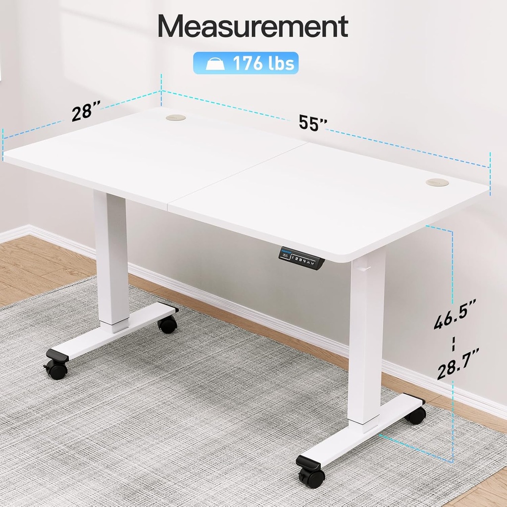 MOUNTUP Escritorio eléctrico de pie ajustable en altura, escritorio de pie de 48 x 24 pulgadas con controlador de memoria, escritorio ergonómico de pie para oficina en casa con tablero de empalme,