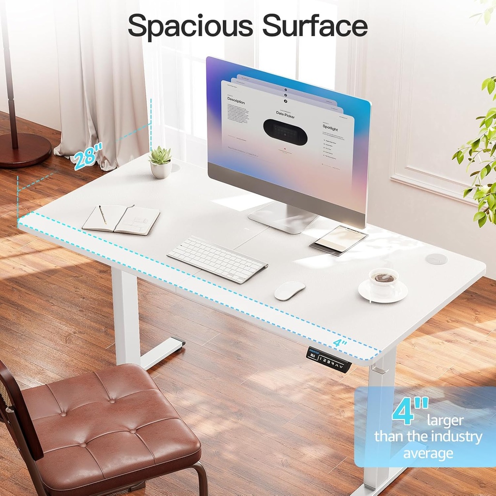 MOUNTUP Escritorio eléctrico de pie ajustable en altura, escritorio de pie de 48 x 24 pulgadas con controlador de memoria, escritorio ergonómico de pie para oficina en casa con tablero de empalme,