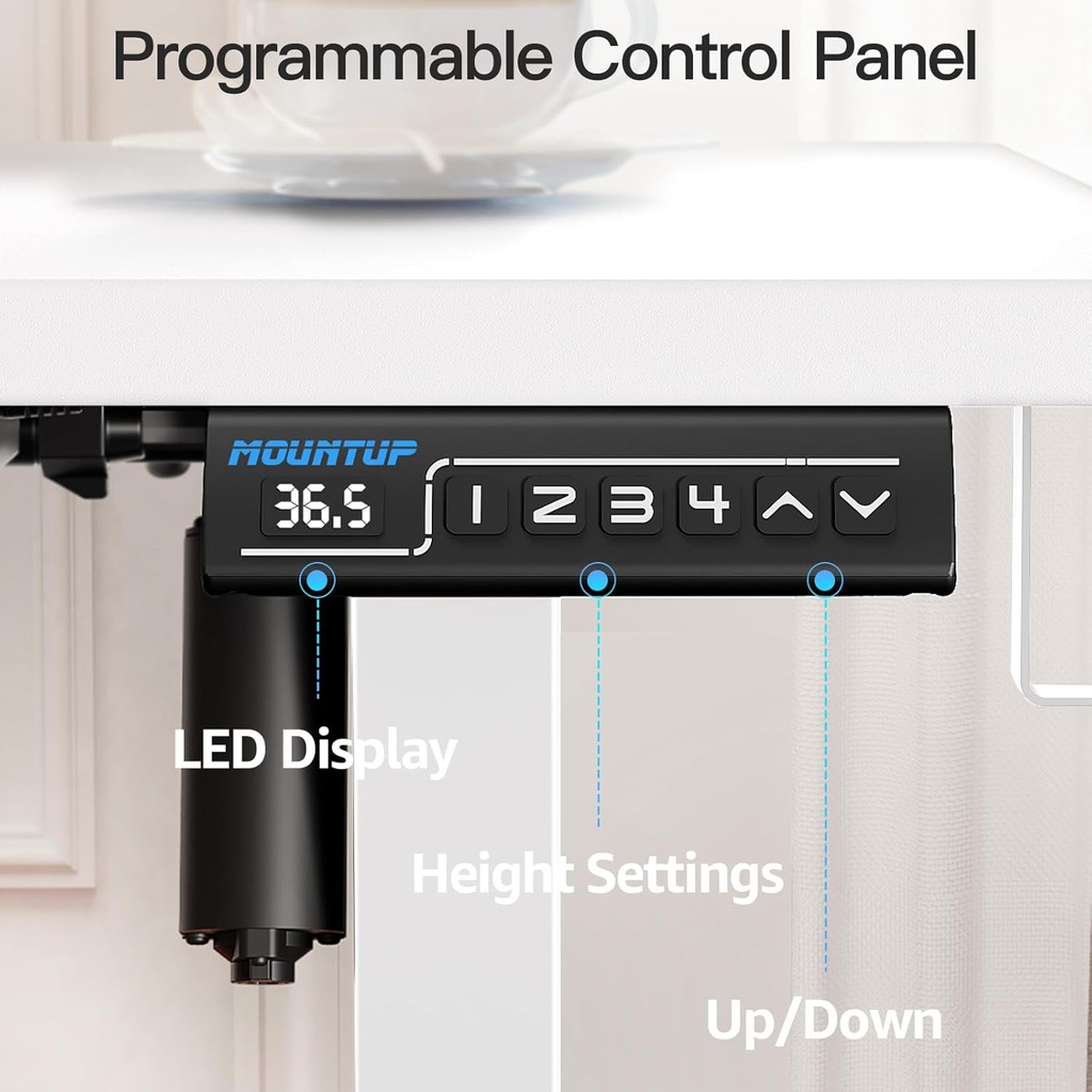 MOUNTUP Escritorio eléctrico de pie ajustable en altura, escritorio de pie de 48 x 24 pulgadas con controlador de memoria, escritorio ergonómico de pie para oficina en casa con tablero de empalme,