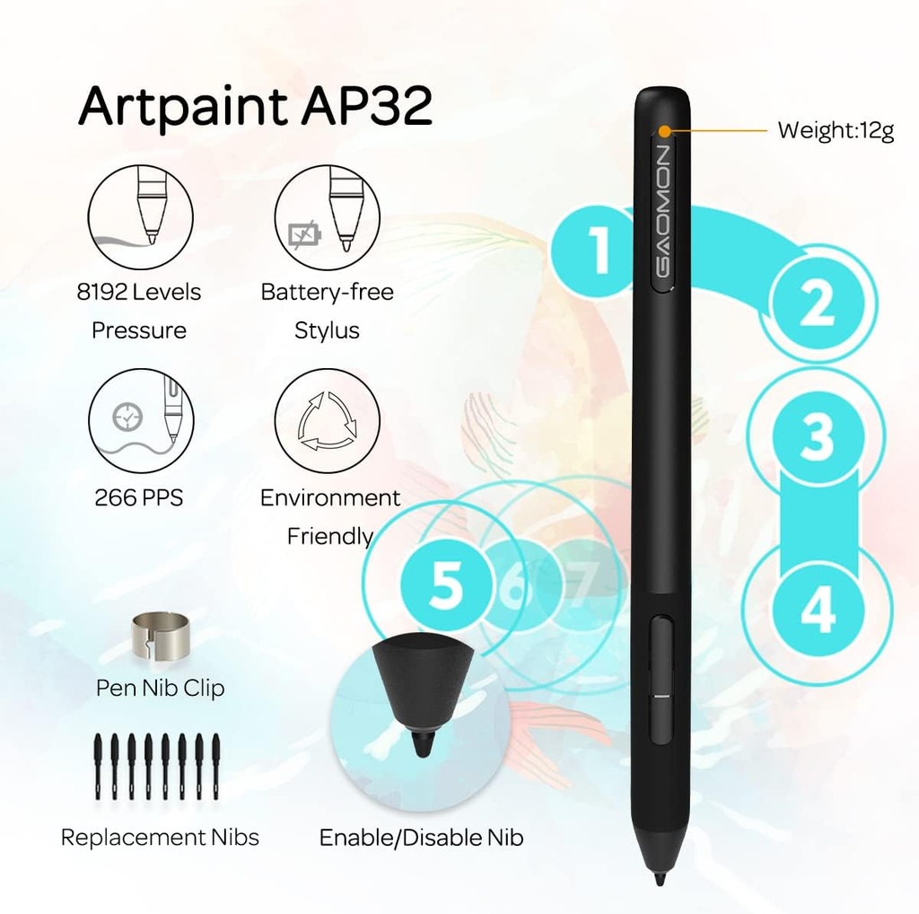GAOMON Tableta de dibujo S620 de 6.5 x 4 pulgadas con lápiz pasivo 8192 4 teclas expresas personalizables para arte digital, pintura, reproducción OSU, compatible con PC con Windows, Mac