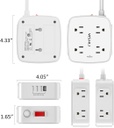 Regleta protectora de sobretensiones de 6 pies, 8 tomas amplias con 4 puertos USB, extensor de salida de 3 lados con cable de extensión de 6 pies, enchufe plano, montaje en pared, estación de carga