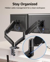 MOUNTUP Soporte de monitor doble para escritorio, brazos de monitor neumáticos para 2 monitores máximo de 32 pulgadas, soporte de monitor doble ajustable en altura, soportes VESA con abrazadera en C y