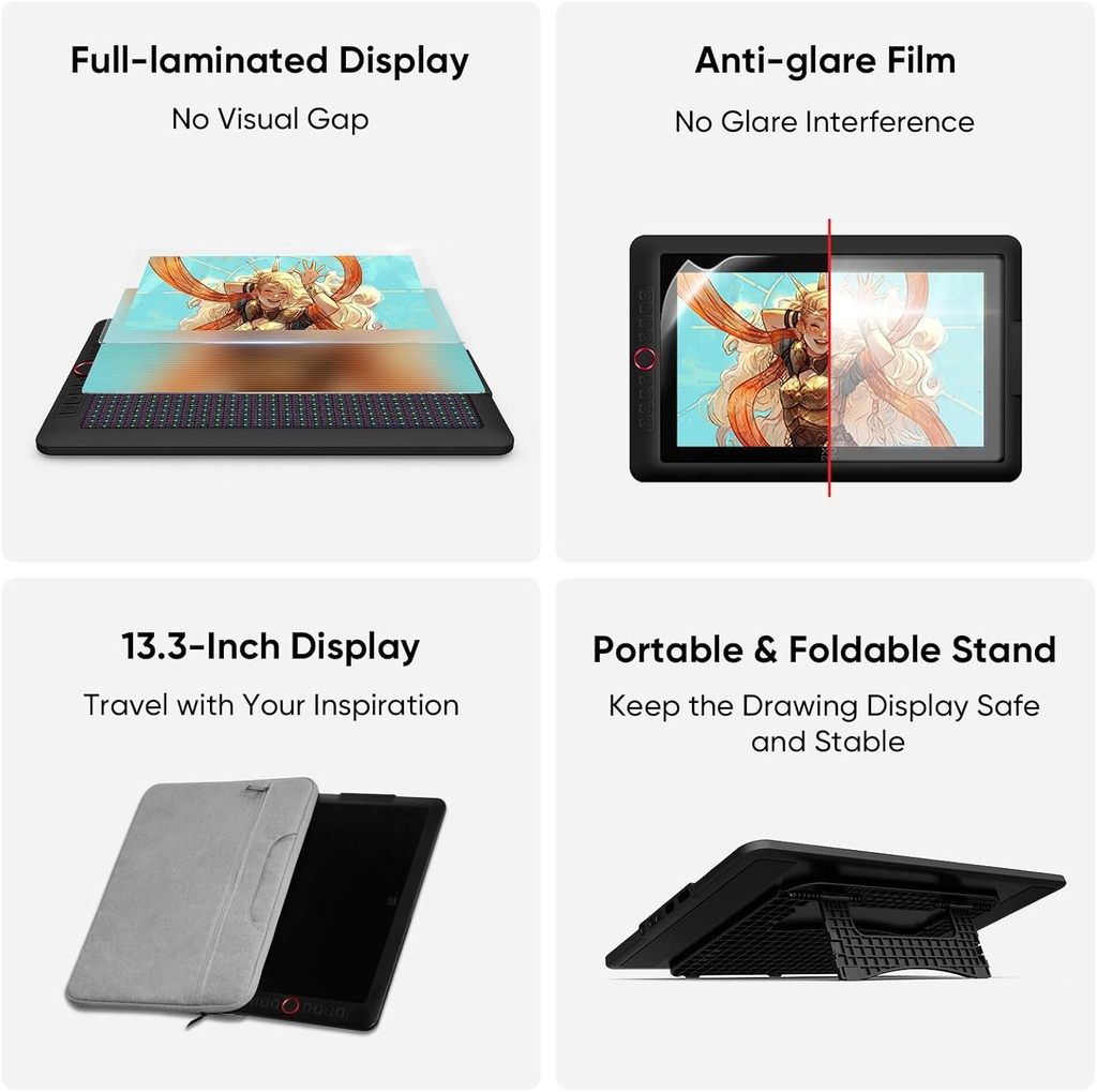 XPPen - Tableta de dibujo mejorada Artist13.3 Pro V2 con pantalla, 16384 Pen Pressure X3 Pro Stylus Pen Display, 99% sRGB Full Laminated AG Tablet gráfica con soporte, esfera roja, 8 teclas de acceso