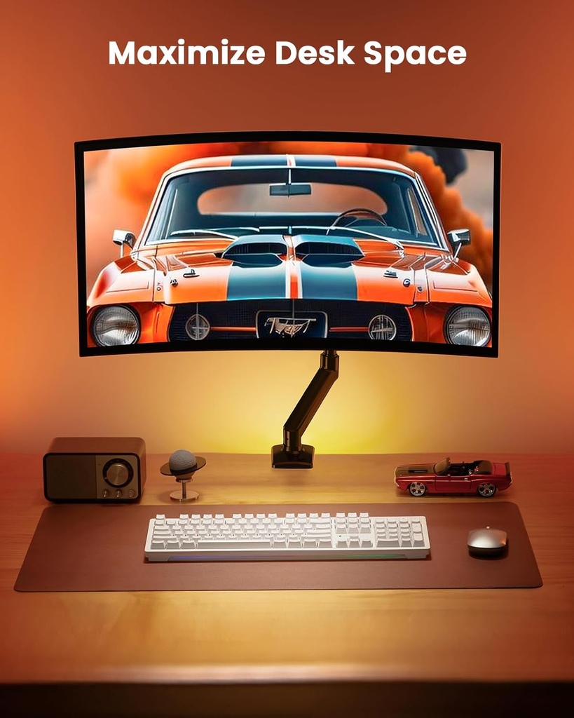 ErGear Brazo de monitor único para pantallas de 13 a 34 pulgadas, soporte de monitor de resorte de gas ajustable con capacidad para hasta 22 libras, soporte de monitor de computadora con soporte VESA