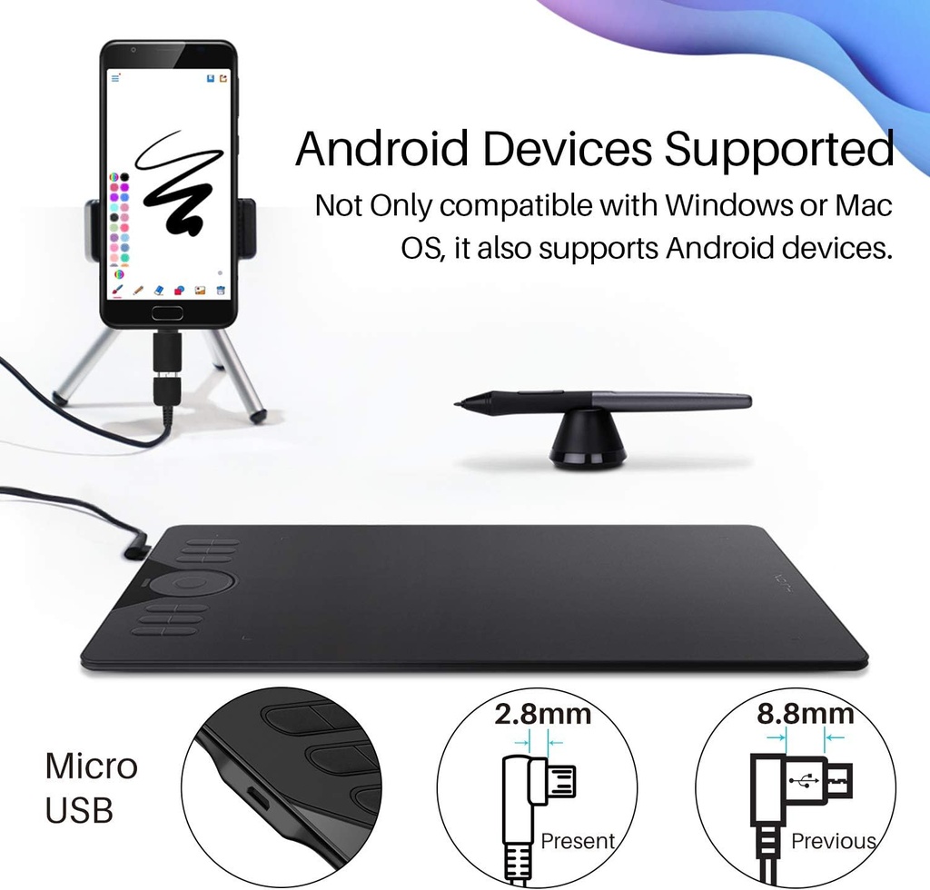 Huion HS610 Graphics Drawing Tablet with Touch Ring and 28 Express Keys, Battery-Free Stylus, 8192 Pressure Sensitivity