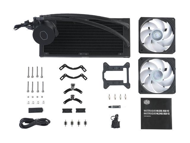 CoolerMaster MasterLiquid ML240L RGB V2, Close-Loop AIO CPU Liquid Cooler, 240 Radiator, Dual SickleFlow 120mm, RGB Lighting, 3rd Gen Dual Chamber Pump for AMD Ryzen/Intel LGA1200/1151