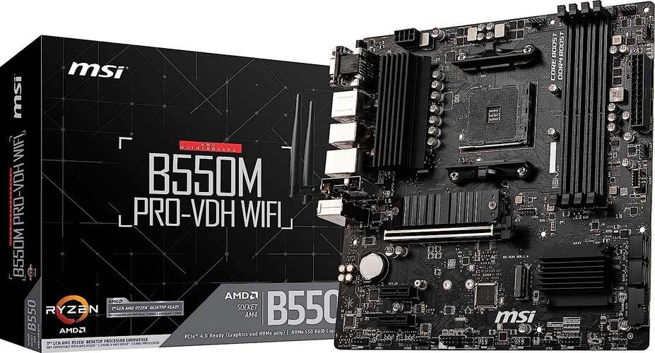 Tarjeta Madre MSI B550M PRO-VDH WiFi ProSeries (AMD AM4, DDR4, PCIe 4.0, SATA 6Gb/s, M.2, USB 3.2 Gen 1, Wi-Fi, D-SUB/HDMI/DP, Micro-ATX)
