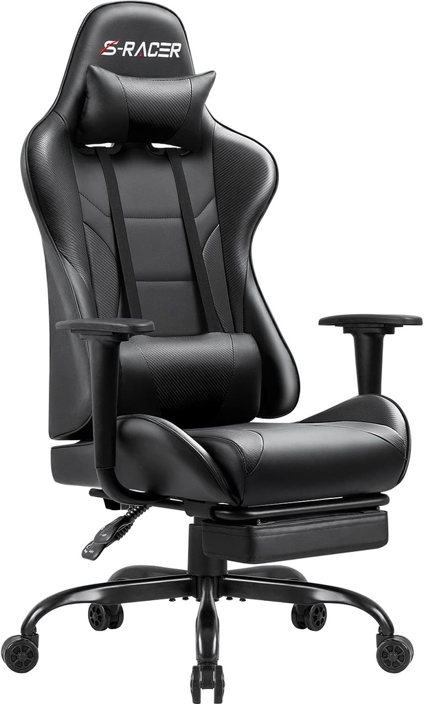 Silla Gamer Homall Negra Reposa Pies &amp; Cojin Masajeador (3914)