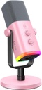 Microfono FIFINE AM8 Rosado - Conexion XLR/USB - Iluminacion RGB - Con Conector para auriculares.