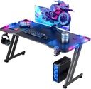 Escritorio Gamer Con Iluminacion LED RGB - Ergonómico 47Pulgadas, Superficie de fibra de carbono, con soporte para tazas y Gancho para Audifonos - (HLDIRECT)