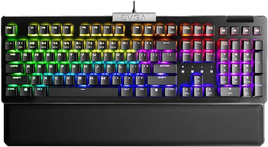 Teclado mecánico EVGA Z15 RGB USB Gaming Keyboard, RGB Backlit LED, Hotswappable Mechanical Kailh Speed Silver Switches (Linear), 821-W1-15US-KR, Black