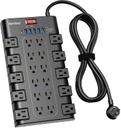 Regleta Power Strip, SUPERDANNY Surge Protector with 22 AC Outlets and 6 USB Charging Ports, 1875W/15A, 2100 Joules, 6.5Ft Flat